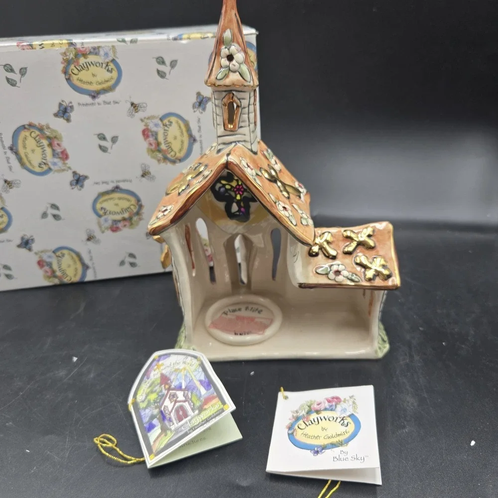 New Vtg blue sky clayworks heather goldminc 2004 Faith Church Chapel W Orig Box